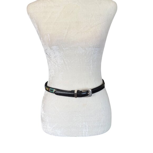 Brighton black leather beaded southwestern adjustable waist belt XL/36 - Picture 1 of 9